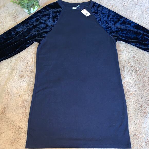 NWT GAP Dark Navy Blue Softspun Velvet Raglan Long Sleeve Dress Small - Picture 2 of 11